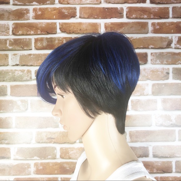 Synthetic Short 2 Toned Blue Black Women’s Wig - Picture 7 of 7